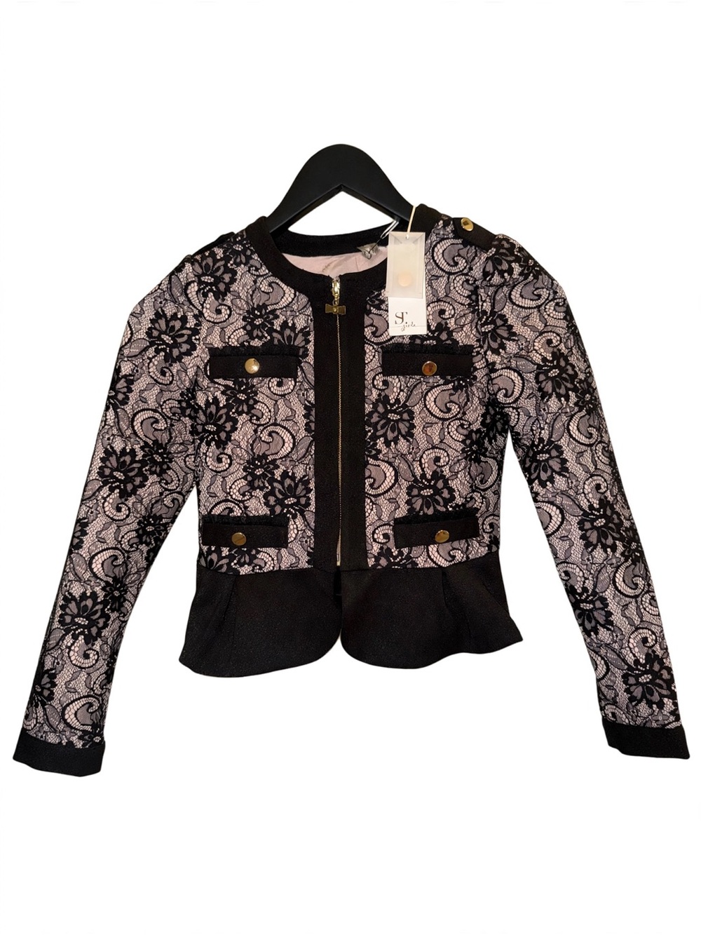 NWT SuperTrash Girls Carly Jacket Size 10 Black Lace Peplum Blazer